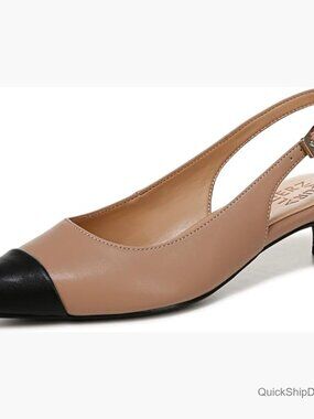 Synthetic Upper Slingback Kitten Heel with Adjustable Buckle Closure